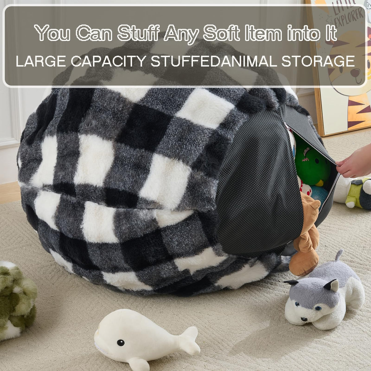 Fluffy Faux Rabbit Fur Bean Bag Chair CoverNo Filler,Cozy Shaggy Bubble Stuffed Animal Storage Large Bean Bag Cover for Bedroom Living Room,Fuzzy