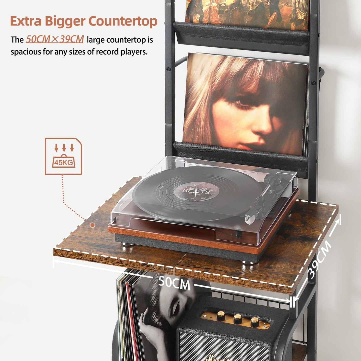 Bikoney Record Player Stand with Vinyl Storage for 200 LPs