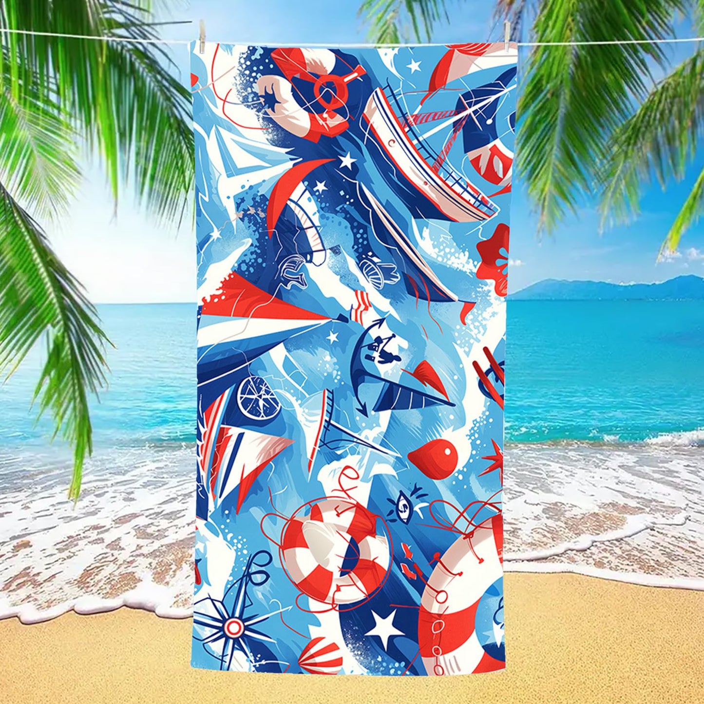 Beach Towel Backpack 2 in 1 Summer Large Lightweight Beach Towel - Multifunctional Ship Pattern Towel Bag for Storage, Beach, Swimming, Sport