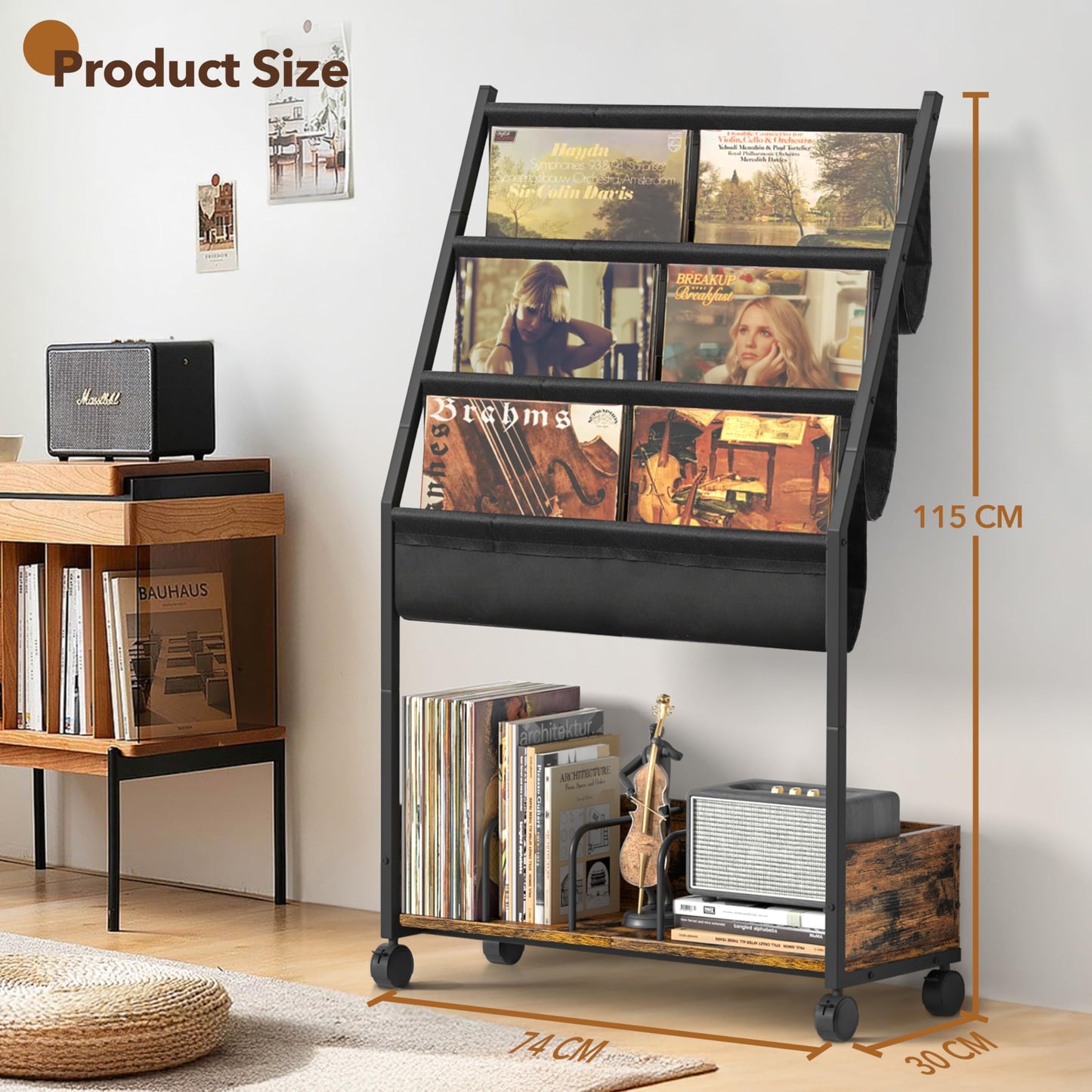 Bikoney 3-Tier Vinyl Record Storage with Display Shelf - Bigger Storage