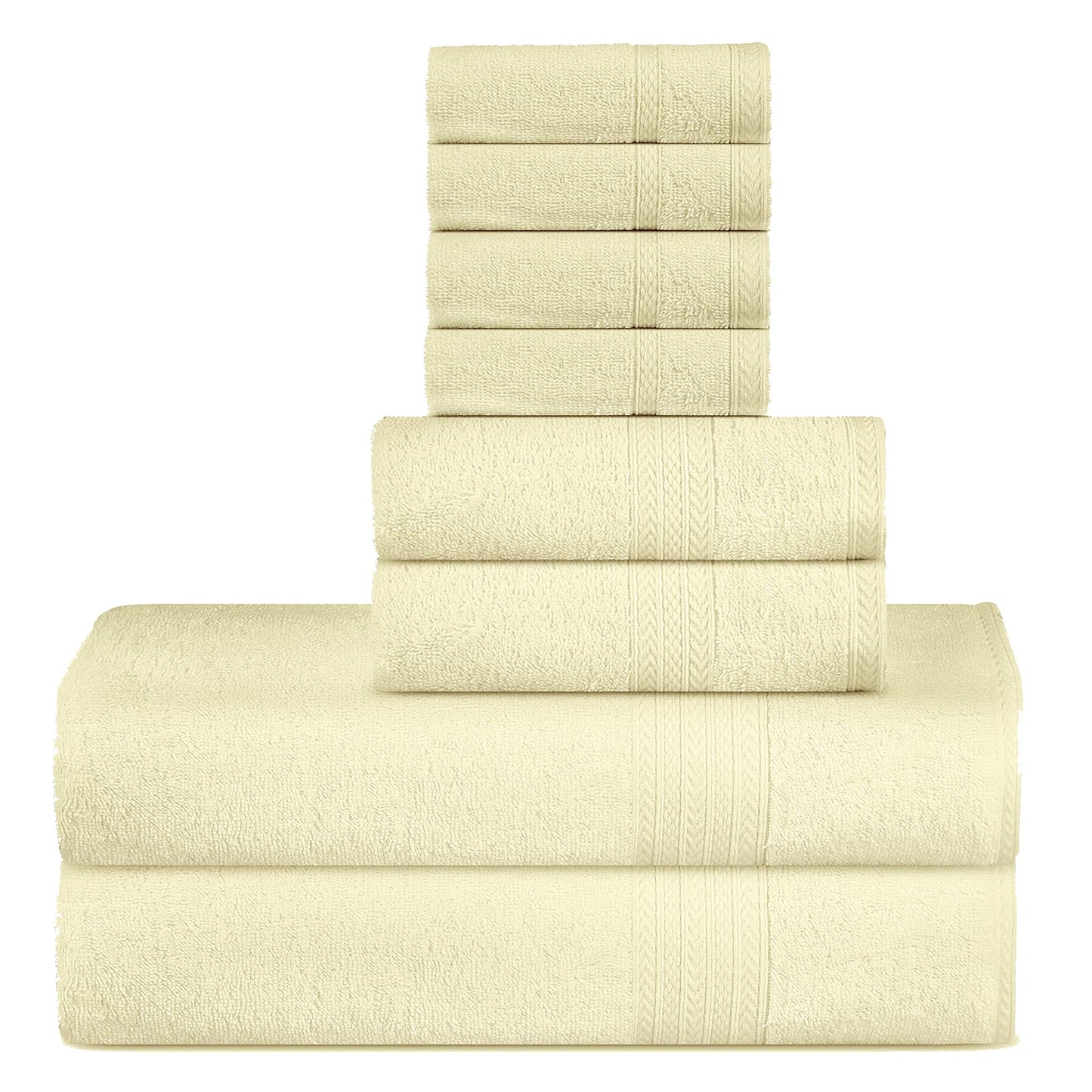 SweetNeedle Supreme Premium 500 GSM 8 Piece Towel Set, 100% Cotton, Machine Wash, Double Stitched, Strong Hem & Highly Absorbent for Bathroom