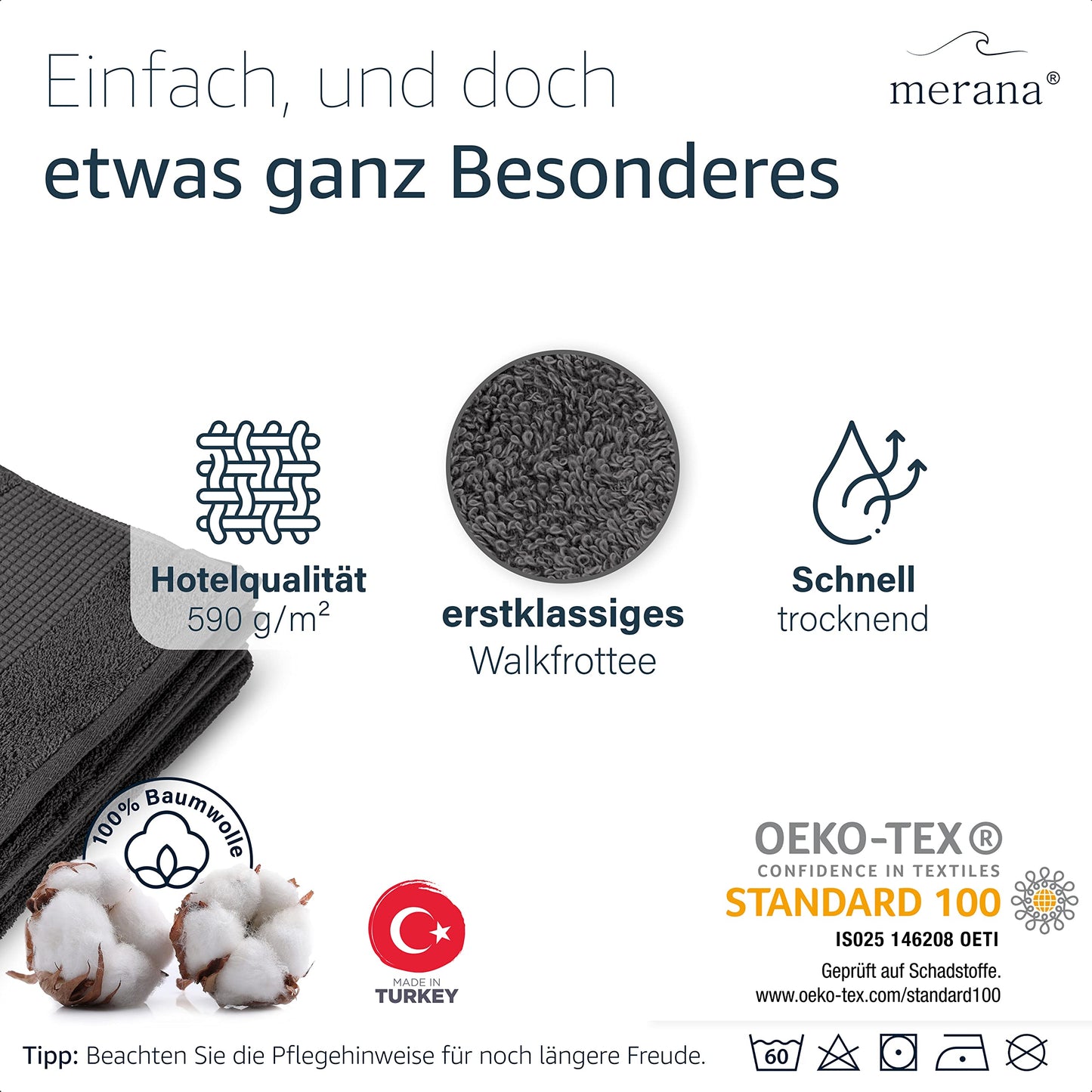 Merana Hand Towel Set, Absorbent, Soft and Lint-, Terry Towelling Guest Towel, Quality Made of Heavy Organic Cotton, 590 GSM