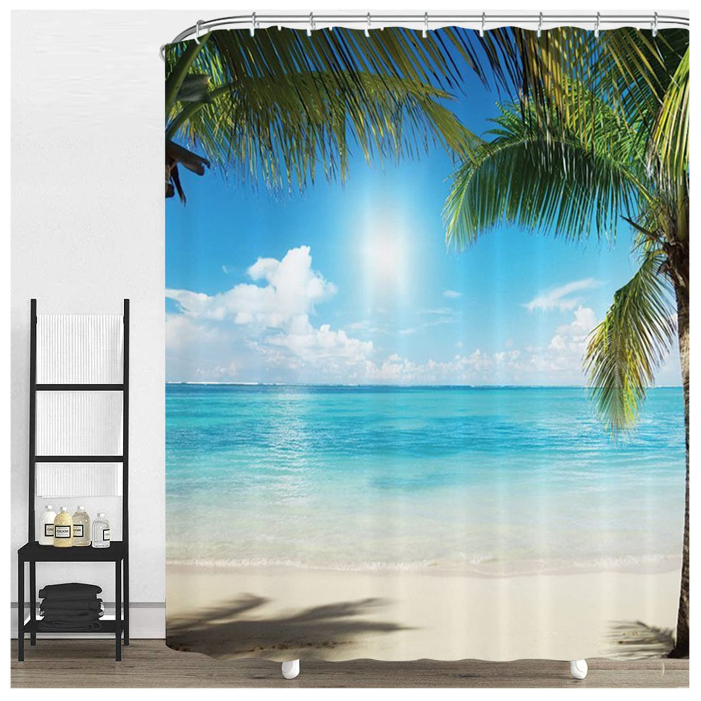 NiCoLa Shower Curtain Beach Scene Curtains for Bathroom Shower with 12 Hooks, 3D Waterproof Shower Curtain