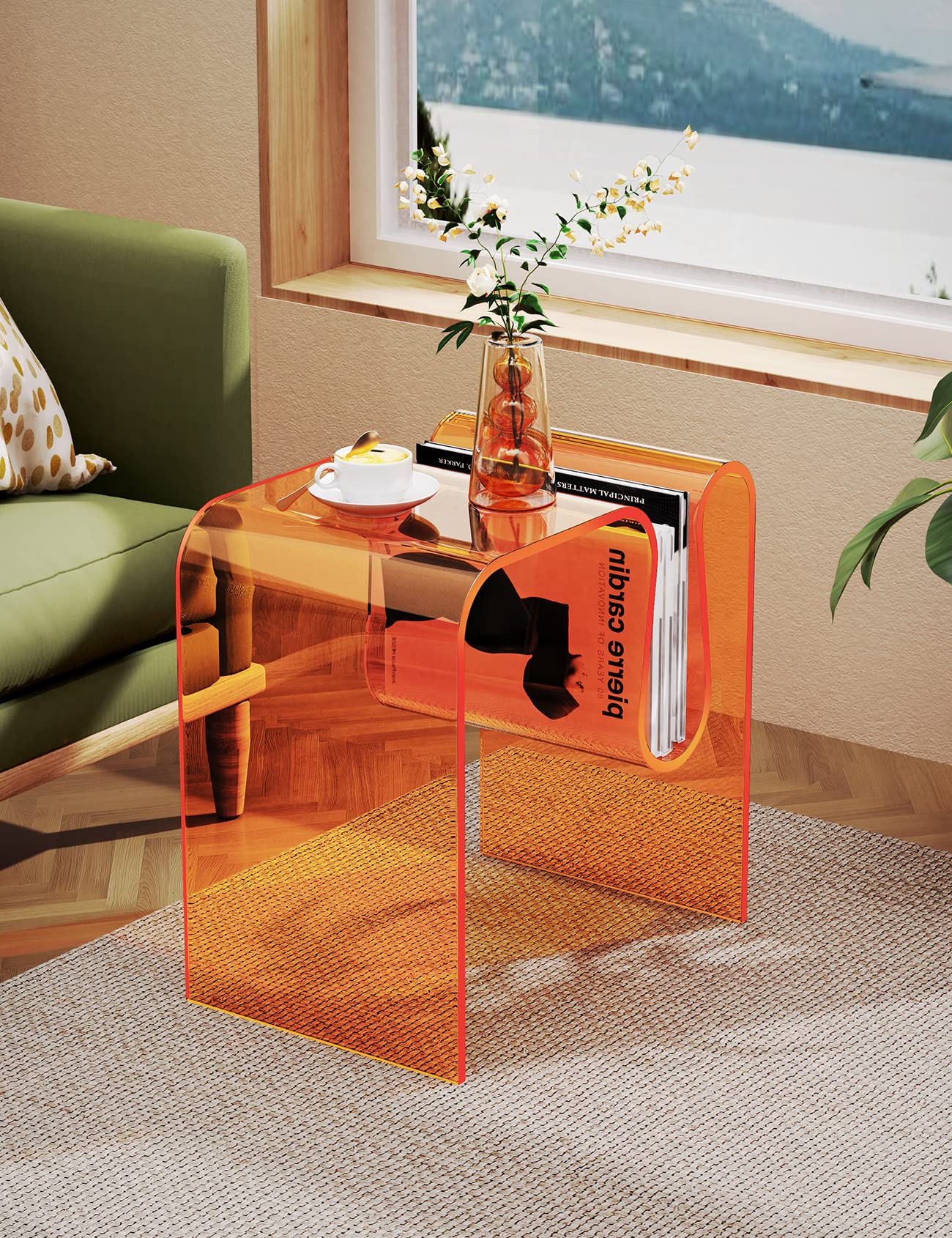 solaround Acrylic Side Table, Wavy Design Decor, 45 x 30 x 45 cm, Orange