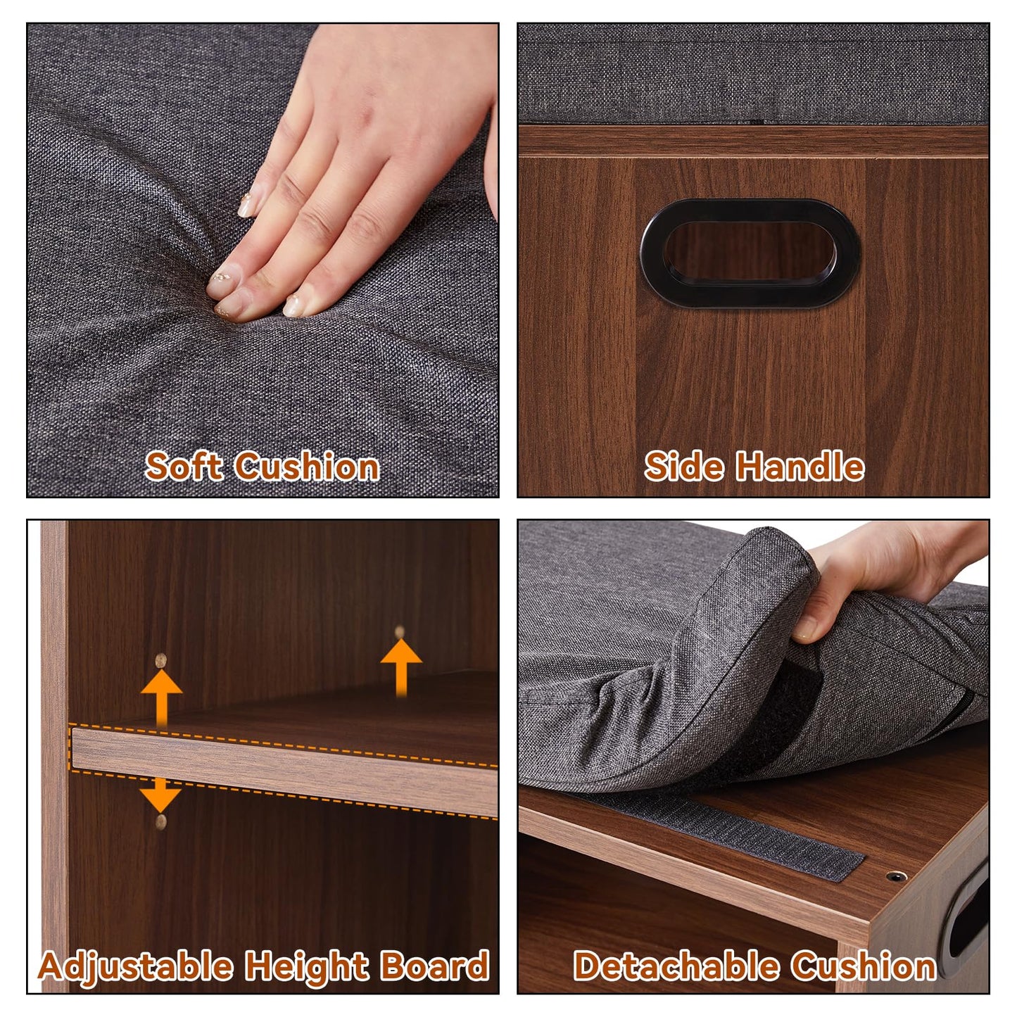 YMYNY Small Shoe Storage Bench with Cushion, Light Walnut HBD028LW