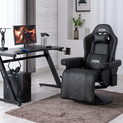 S*MAX Gaming Recliner Chair Ergonomic High Back Wide Lumbar Support Swivel PU Leather Cup Holder Adjustable Backrest Footrest Gaming Chair for Adults