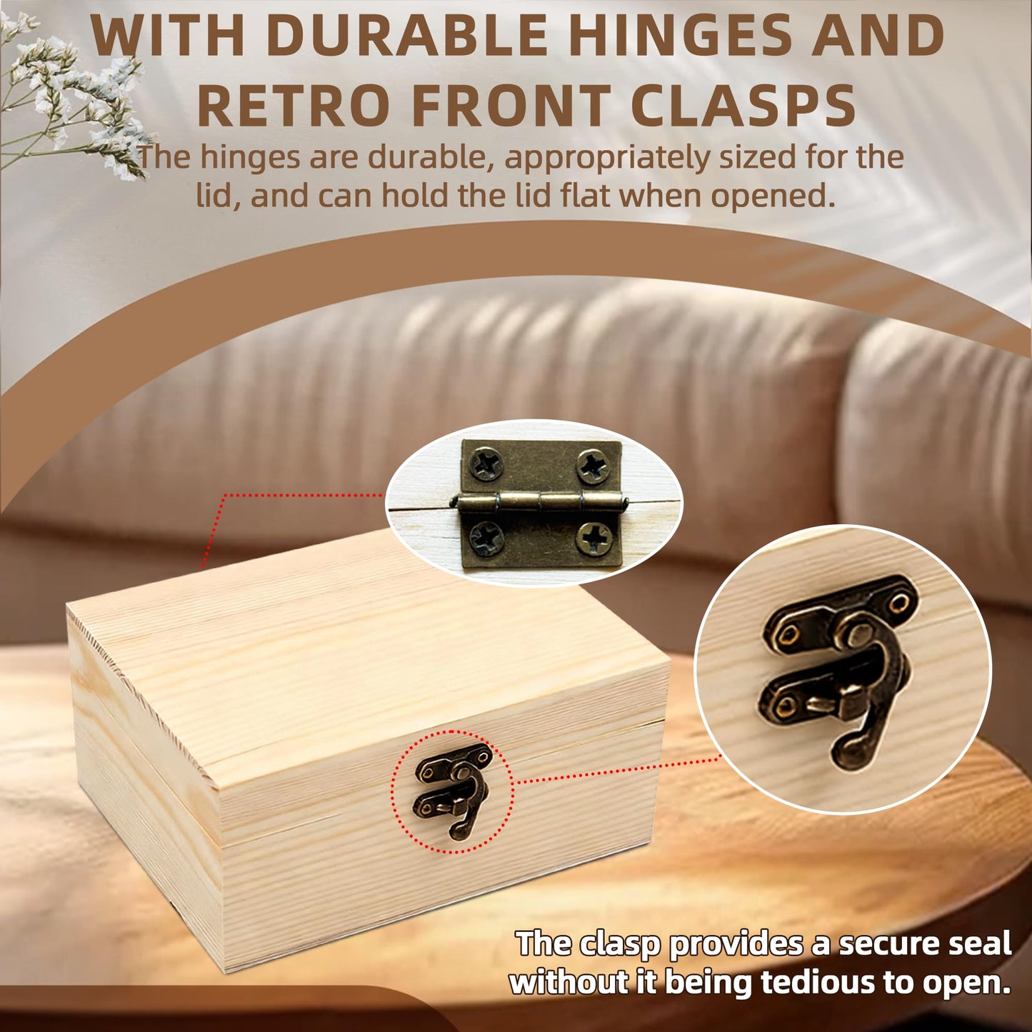 VIKOS Products (2-Pack Unfinished Unpainted Wooden Box with Hinged Lid for Crafts DIY Storage Jewelry Plain Pine Box - Small 6.7"x5.1"x3.1"