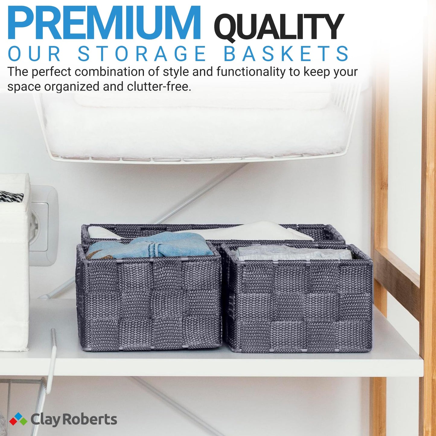 Storage Baskets, 3 Pack, Grey, Storage Baskets Sets, Woven Boxes for Home, Kitchens, Offices, Cupboards, Bathrooms, Shelves, Boxes