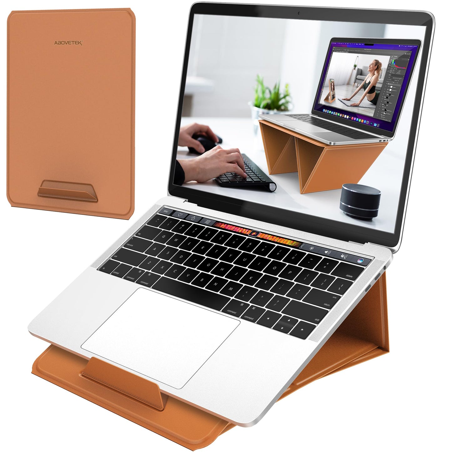 AboveTEK Portable Laptop Tray Stand, 2-in-1 Foldable MacBook Stand for Desk & iPad Tablet Stand Holder, Fits 14"~17" MacBook Air/Pro/Tablets/Kindle