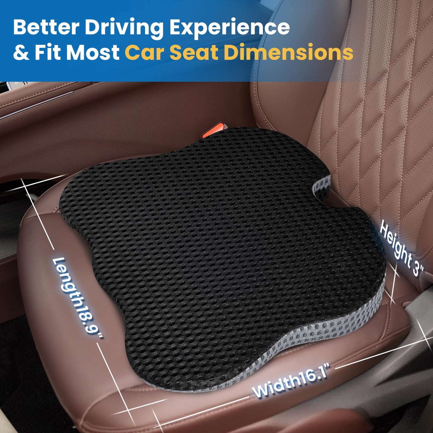 QUTOOL Car Seat Cushion Car Wedge Booster Cushion Memory Foam Car Seat Pad Breathable Seat Cushion, Car Seat Cushions for Long Driving