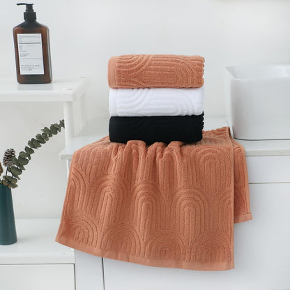 Pidada Hand Towels Set of 2 Striped Pattern 100% Cotton Absorbent Soft Decorative Towel for Bathroom Burnt Orange