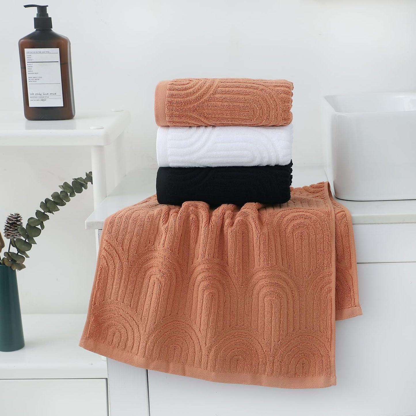 Pidada Hand Towels Set of 4 Striped Pattern 100% Cotton Absorbent Soft Decorative Towel for Bathroom (Black)