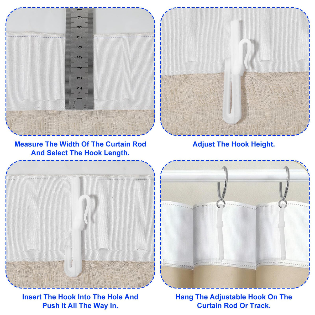 50 Pcs Pinch Pleat Curtain Hooks, Adjustable Plastic Curtain Hooks 85mm Ratchet System Drapery Pin Hook for Drapes Window Door Curtains Shower