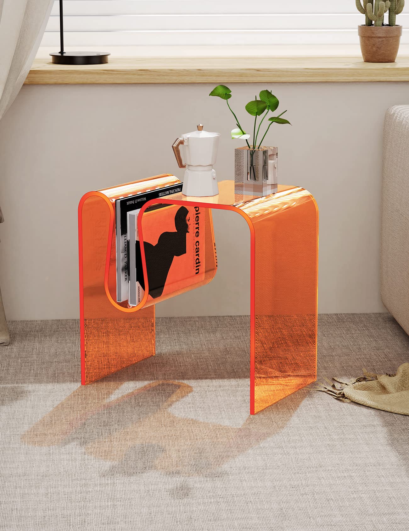 solaround Acrylic Side Table, Wavy Design Decor, 45 x 30 x 45 cm, Orange