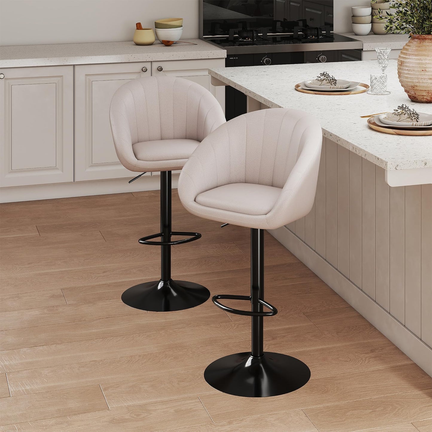 Youhauchair Bar Stools Set of 2, Beige, Linen Fabric