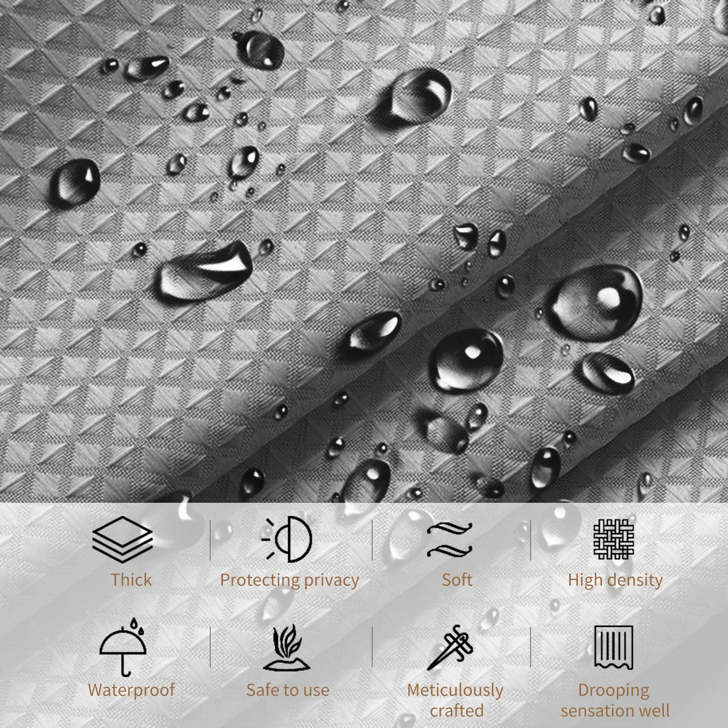 Stfery Waffle Shower Curtain with Metal Bath Curtain 120 x 200 cm Shower Curtain Anthracite Fabric Washable Anti Mould