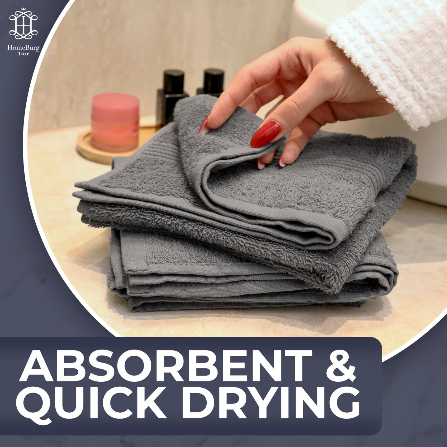 HomeBurg Luxe 6-Piece Towel Set – Soft & Absorbent Cotton, Quick-Drying, Easy Care, 40 x 70 cm, Stone Grey