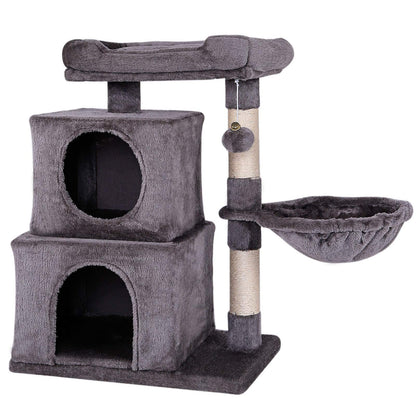 lionto Cat Scratching Post with Plush Ball Including Bell and Lounger Height 70 cm Cat Tree with Sisal & Plush, Cosy Lying Surface and Caves, Suitable