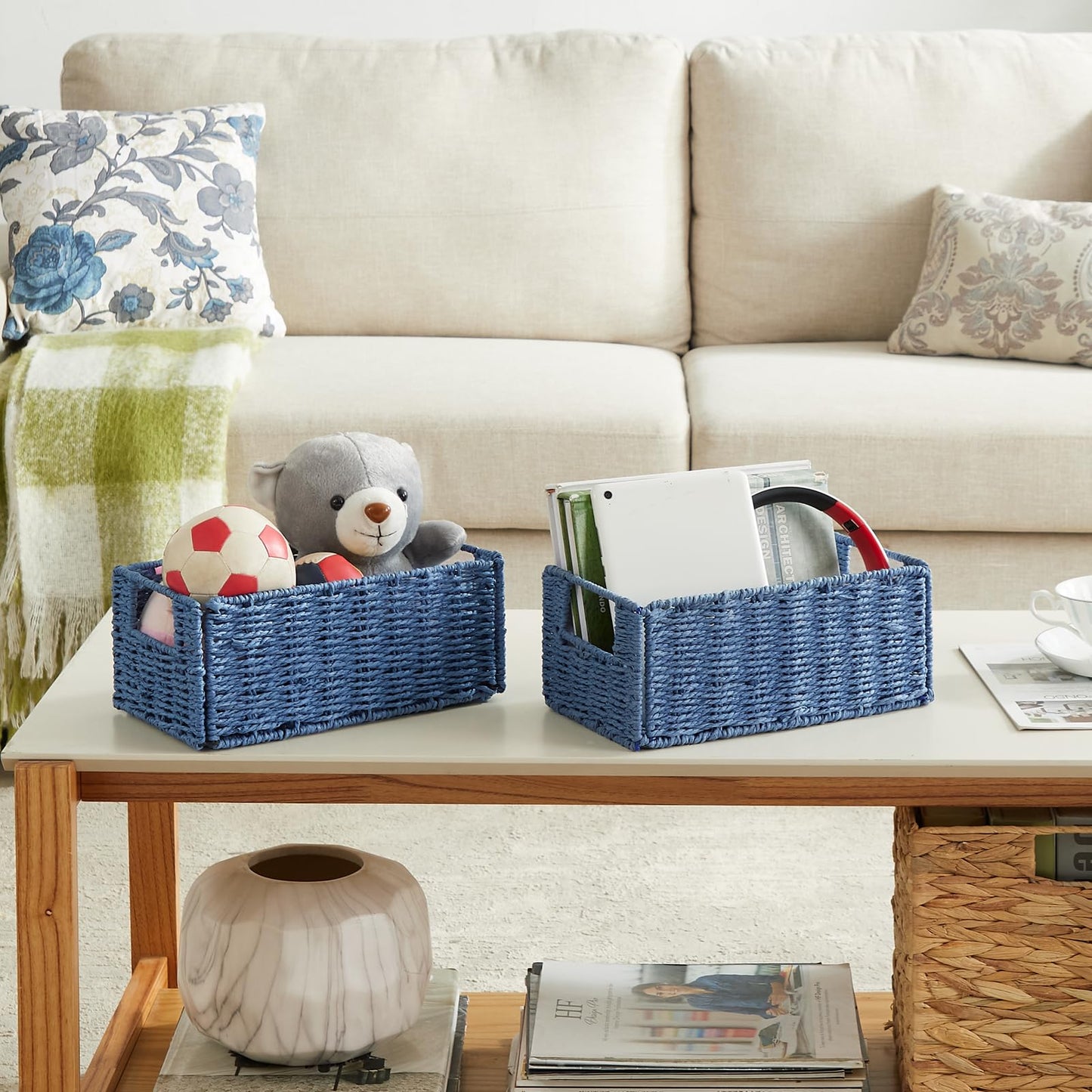 Vagusicc Storage Baskets for Shelves, Small Organizer Box Storage Bins with Handles, Wicker Basket for Bathroom Storage