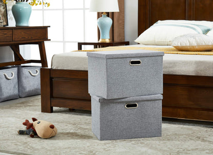 AlphaHome Large Storage Boxes with Lids 2 Pack, Foldable Linen Fabric Storage Baskets for Organising Clothes and ToysGlaucous Grey, 39x27x25cm
