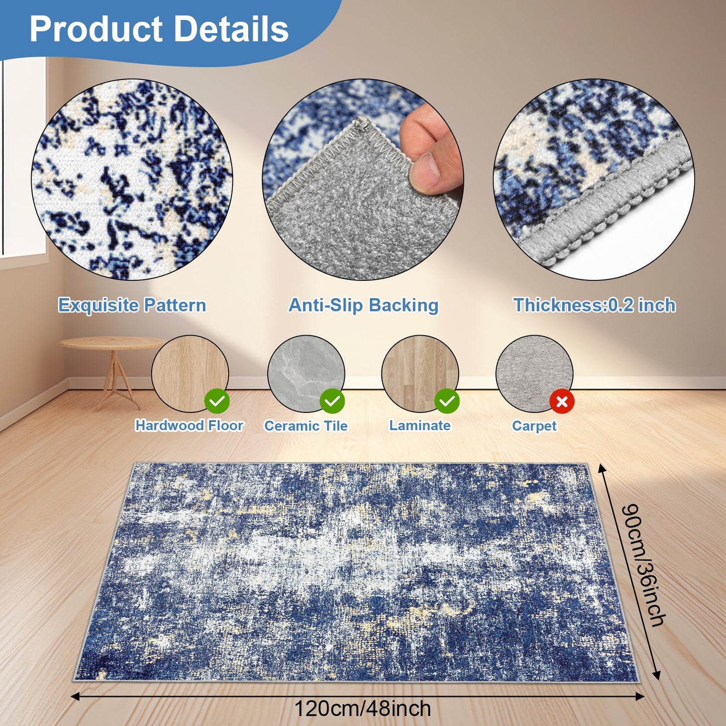 Capslpad Office Chair Mats for Hardwood Floor 90x120cm Non-Slip Modern Abstract Home Multi Purpose Chair Mat Low Pile Floor Protectors Computer Chair