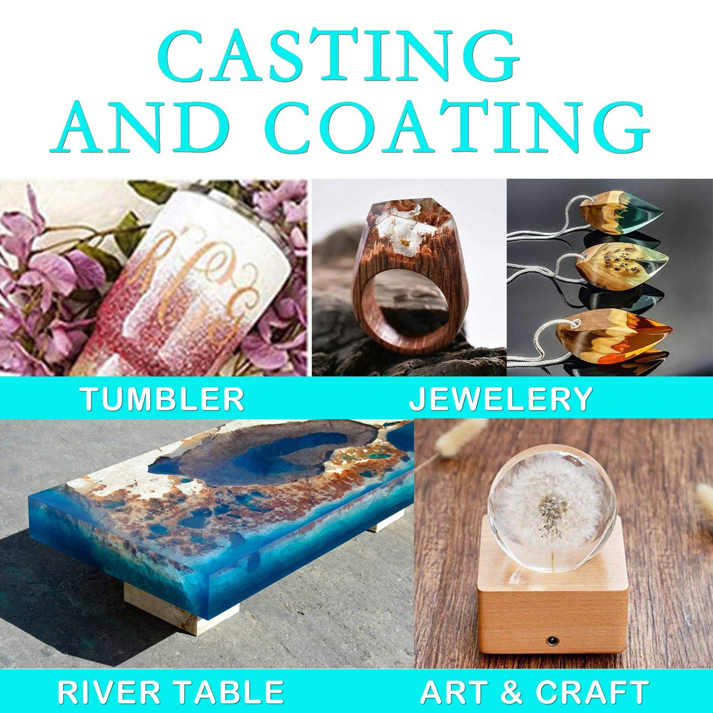 Clear Epoxy Resin Art Resin 1 Gallon Kit 2 Part Epoxy Kit Clear Jewelry Resin with Bonus Measuring Cups, Mixing Sticks, Plastic Spreader and Rubber