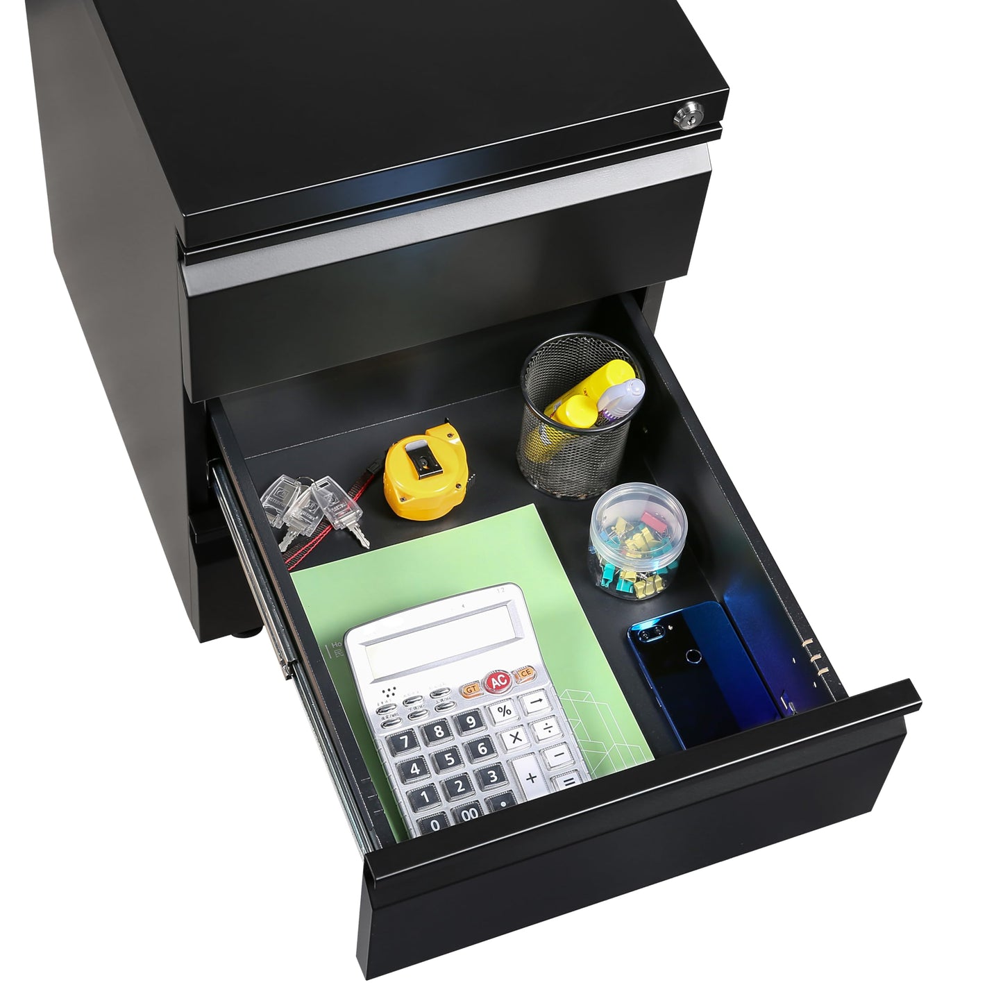 LVSTEEL Mobile Filing Cabinet, Under Desk 3-Drawer Lockable Cabinet with Wheels, Filing Cabinets for Home Office, Pre-Assembled, Black