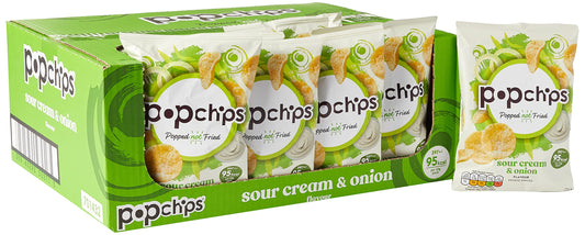 popchips - Sour Cream and Onion Popped Potato Chips 23 grams (Pack of 24) Popped not Fried, No Artificial Flavours or Colours, Suitable for Vegans