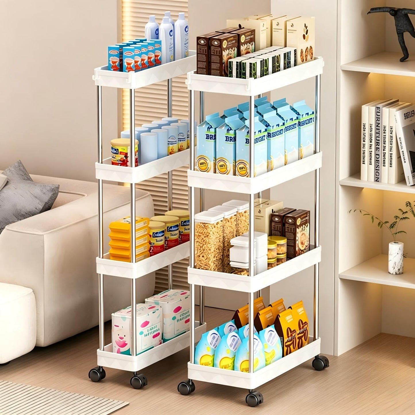 Multibao 3 Tier Slim Slide Out Kitchen Trolley Rack Holder Storage Shelf Organiser with Wheels for Small Spaces Bathroom Kitchen Laundryroom Bedroom