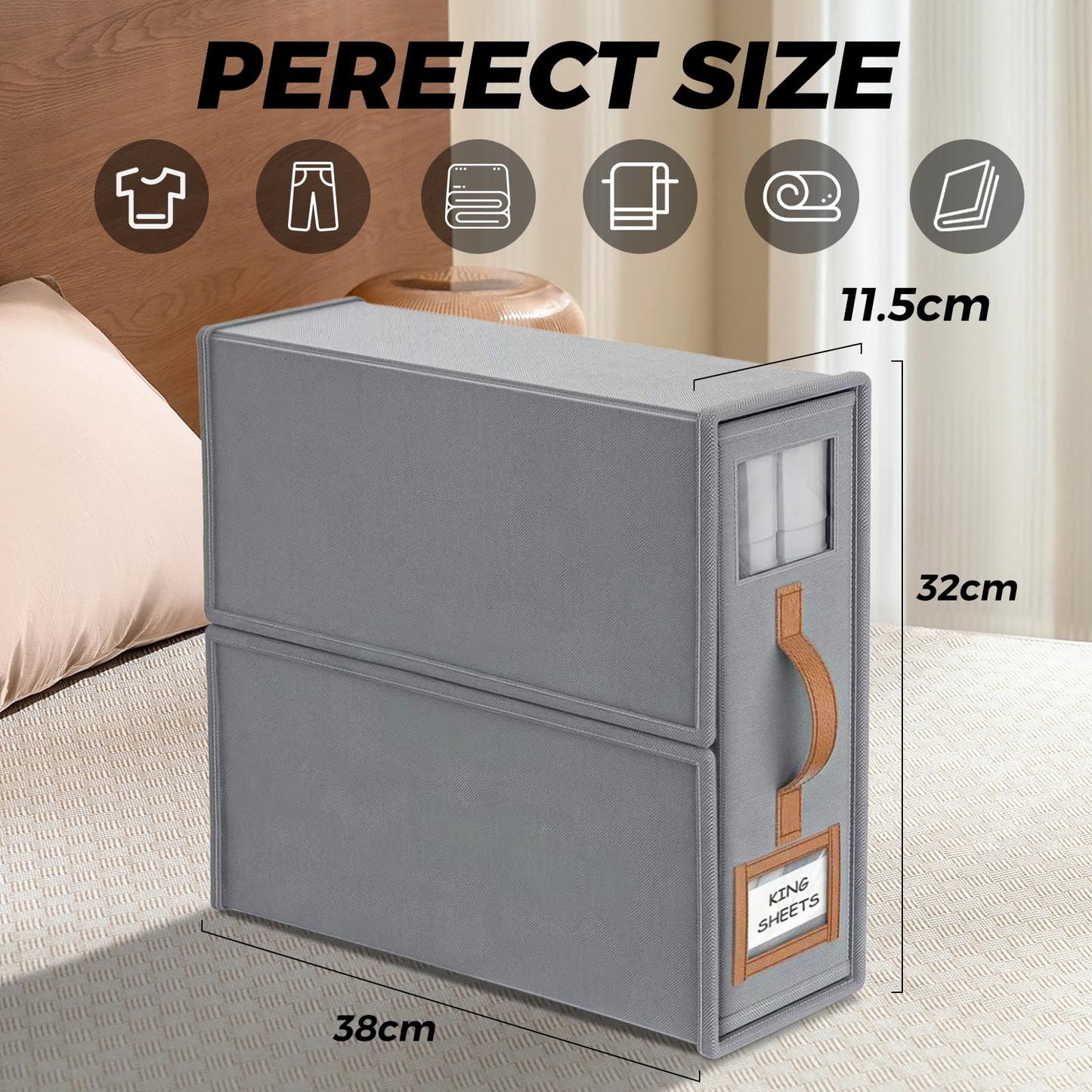 Woobroo 6 Pack Bed Sheet Organisers - Foldable Bedding Storage Box with Handles and Clear Window for Sheets, Blankets, Duvet Covers, and Clothing