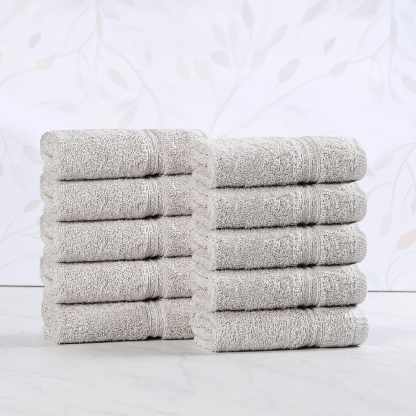 Superior Luxurious Soft Hotel & Spa Quality Washcloth Face Towel Set of 10, Made Long-Staple Combed Cotton - Silver, 13" x 13" each