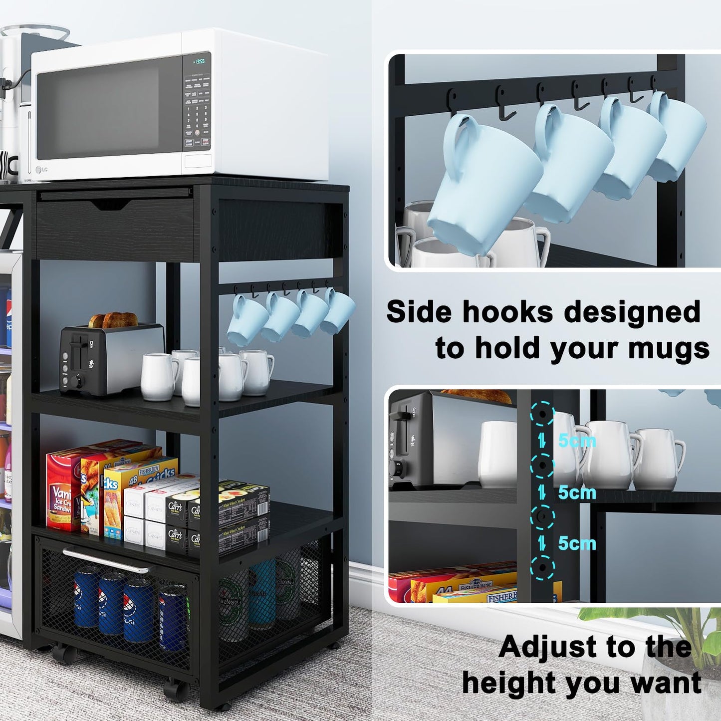 PUNCIA Coffee Bar Cabinet with Mini Fridge Space for Dorm Kitchen Black