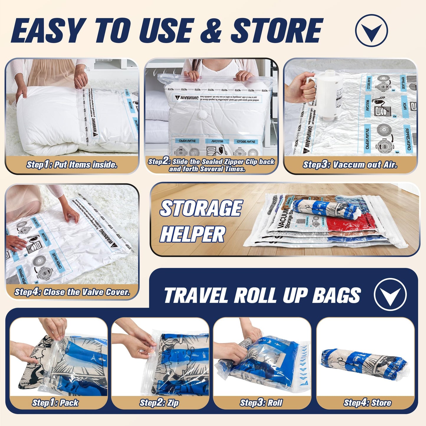 STORAGE MASTER Vacuum Storage Bags, Space Saver Bags 80% More Storage Space, with Electric Pump (25, Combo)