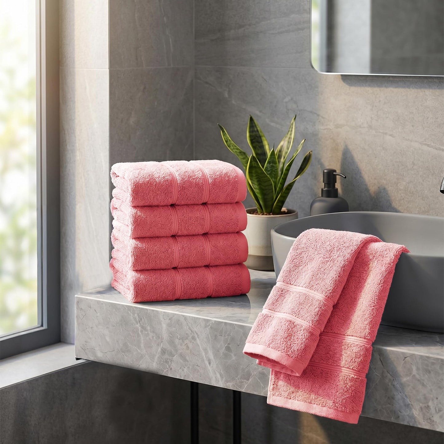 Bathroom Hand Towels 6 Pc Set I Lightweight I Quick-dry I OEKO-TEX I Coral