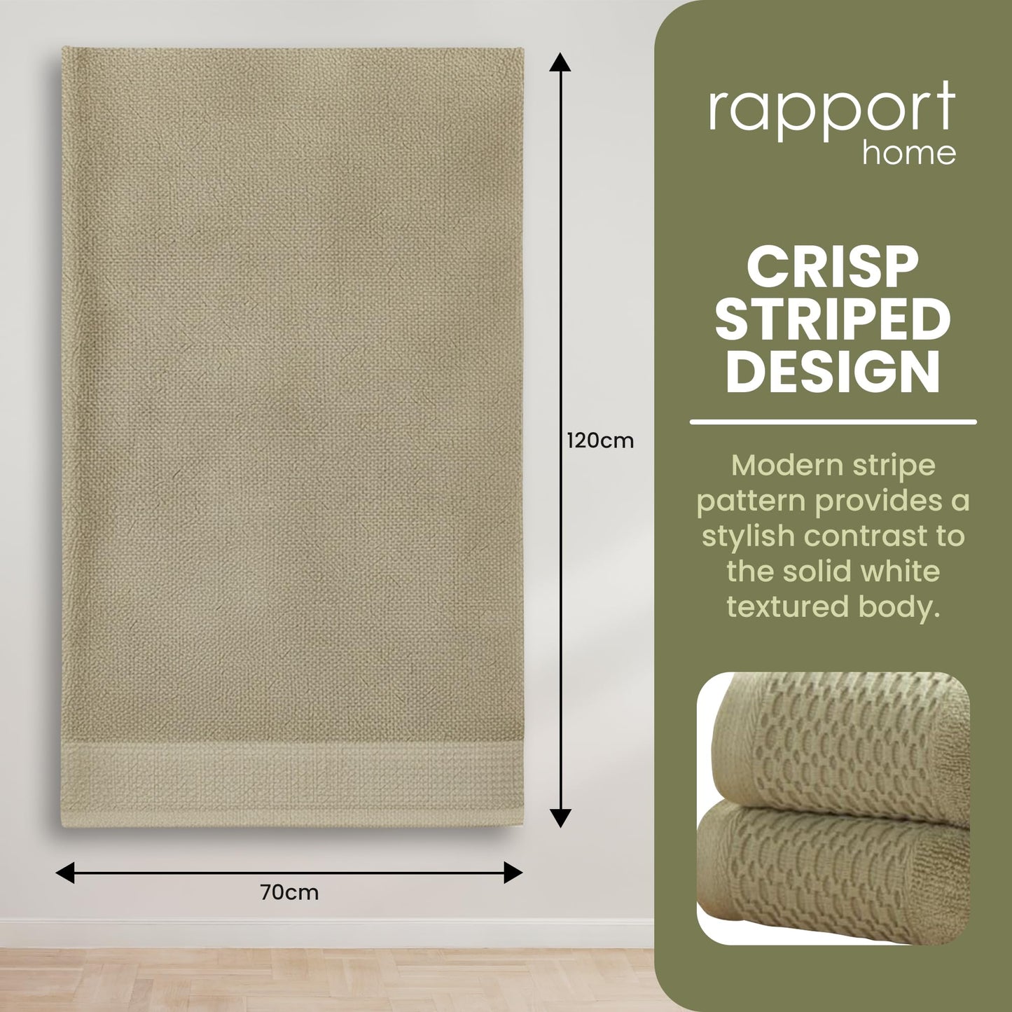Rapport Home Eden Weave Bath Towels 2-Pack | Olive, 70x120cm | 100% Cotton 500gsm | Oeko-Tex Made in Green & BCI Certified