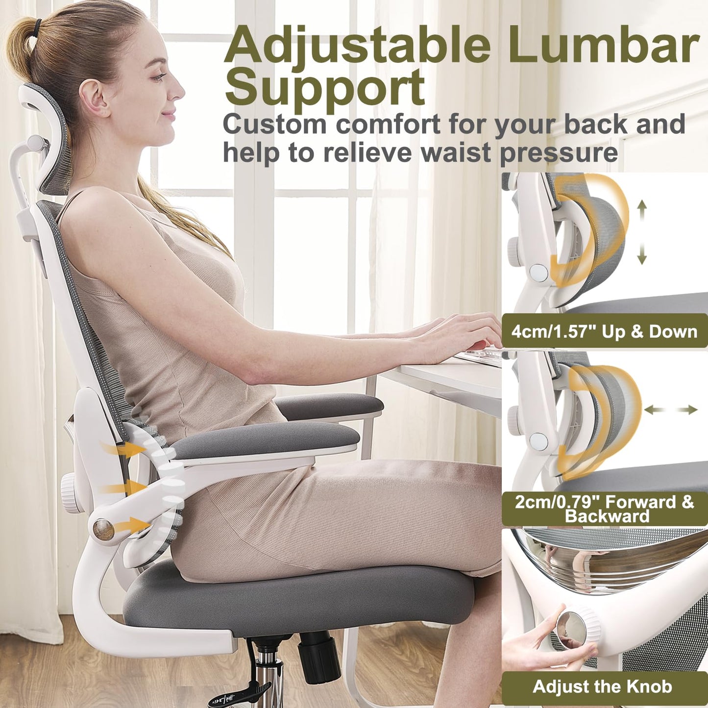 TONFARY Ergonomic Mesh Office Chair with Adjustable Lumbar, Space-saving
