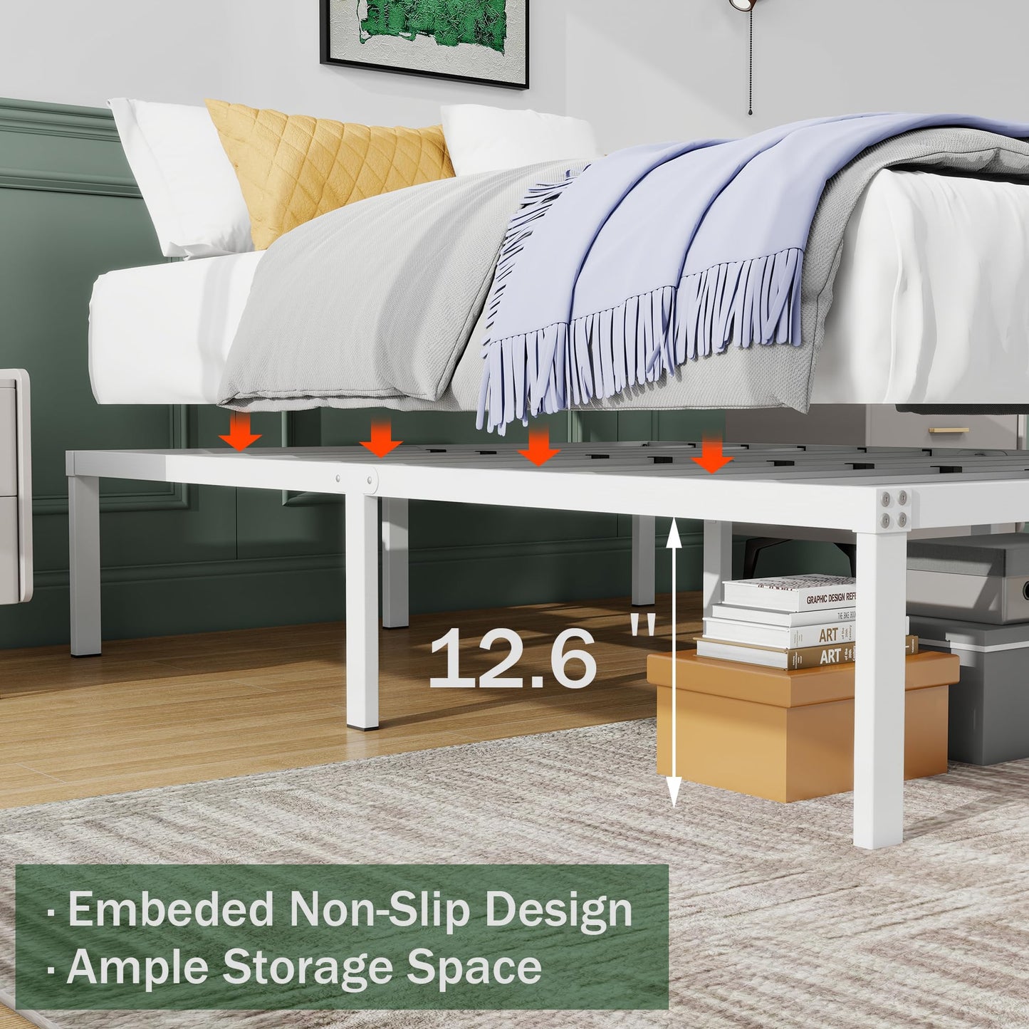 DUMEE 4ft6 Double Bed Frames, 36cm High Metal Platform Bed Frames Double with Storage Under Bed/Steel Slats Mattress Base, No Box Spring Needed