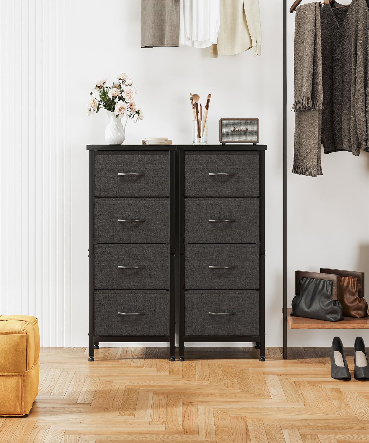 KitMent 4 Drawers Chest of Drawers Bedroom, 80cm Tall Dresser for Closet, Small Fabric Storage Cabinet Organiser Drawer for Living Room, Entryway