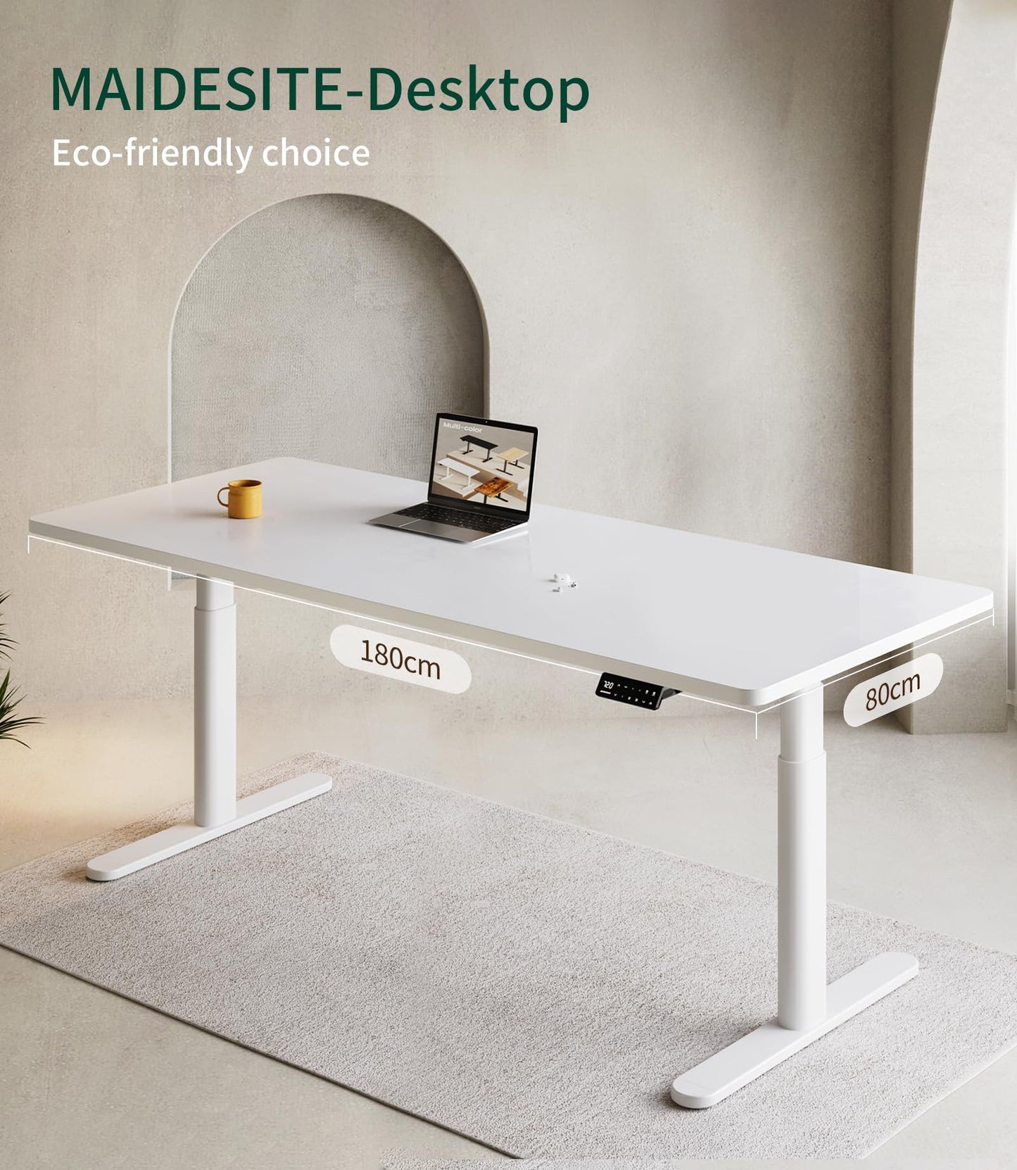 MAIDeSITe Table Top,Desktop for Height Adjustable Electric Standing Desk,White,180 * 80 * 2.5 cm