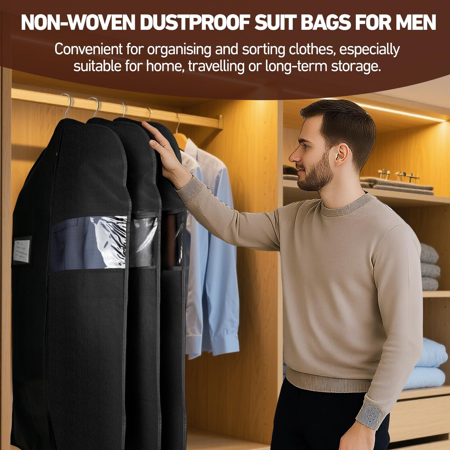 Suit Bagsor Men and Women 2 Pack, 100 x 60 cm Suit Covers with Zip