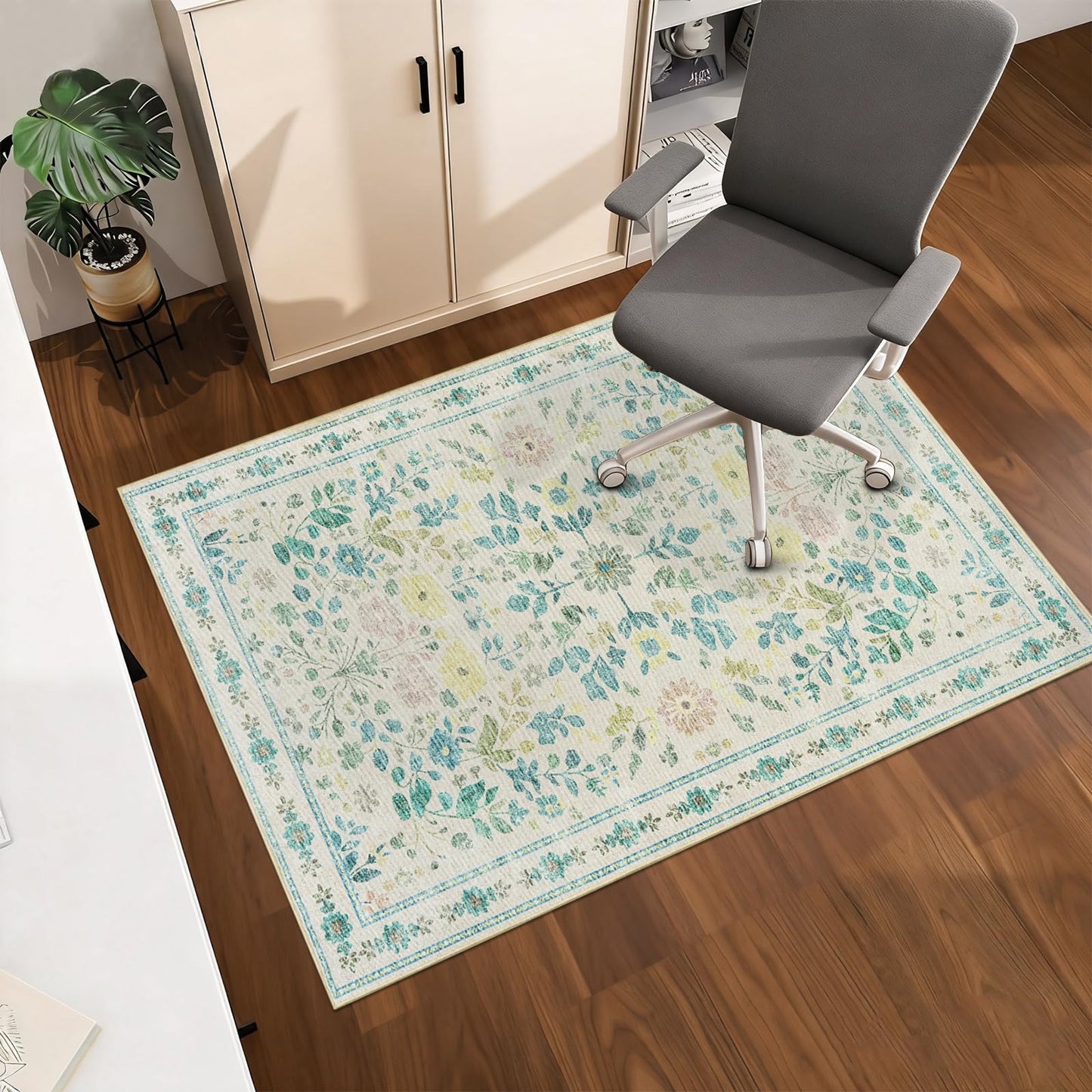 Homcomodar Office Chair Mat for Hardwood Floor 90x120cm Office Floor Mat Anti-Slip Floor Protector for Office Beige Desk Chair Mats for Hard Wooden