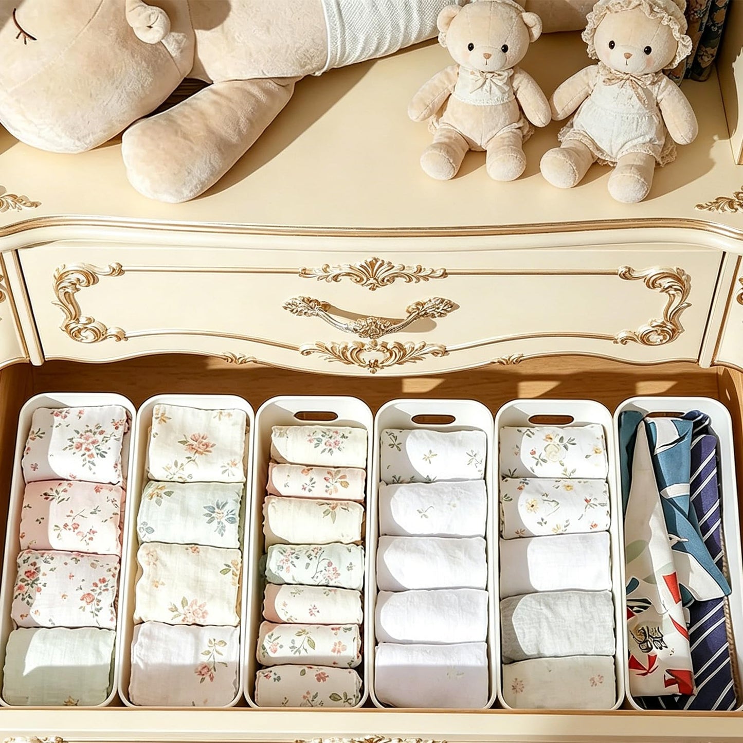 10 PCS White Narrow Plastic Storage, Rectangular Narrow Cupboard Organiser Boxes with Handles, Storage Containers for Kitchen, Home, Office, Bathroom