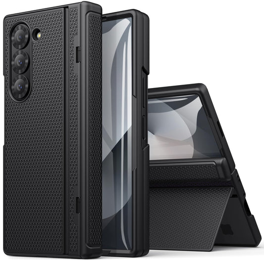 SIXBOX for Samsung Galaxy Z Fold 6 Case with Kickstand & Front Screen Protector & Hinge Protection, Slim Fit Rugged Hard 360? Full Body Cover