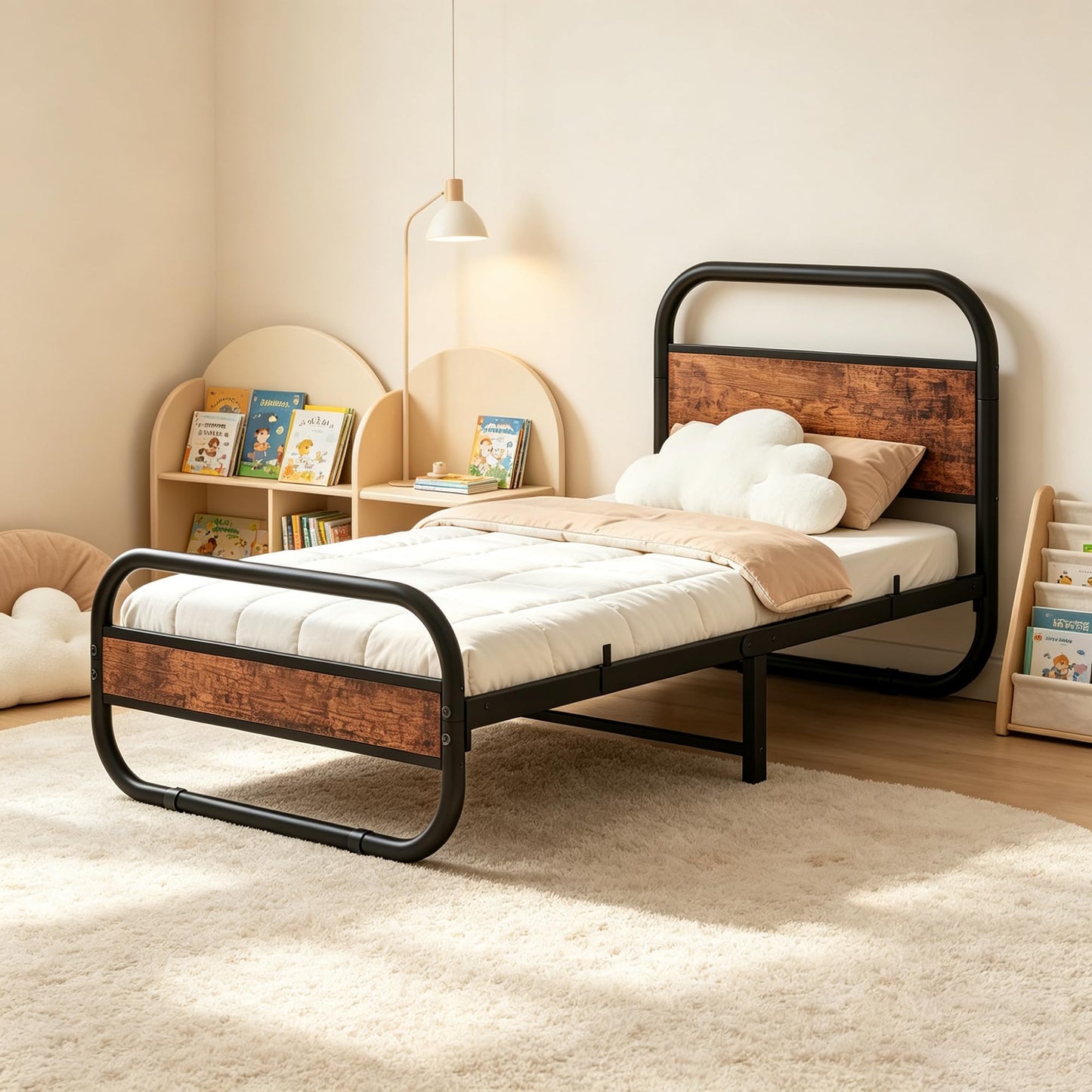 Diahomy 3ft Single Bed Frame, 90x190cm Metal Platform Bed, Bed Base,Brown