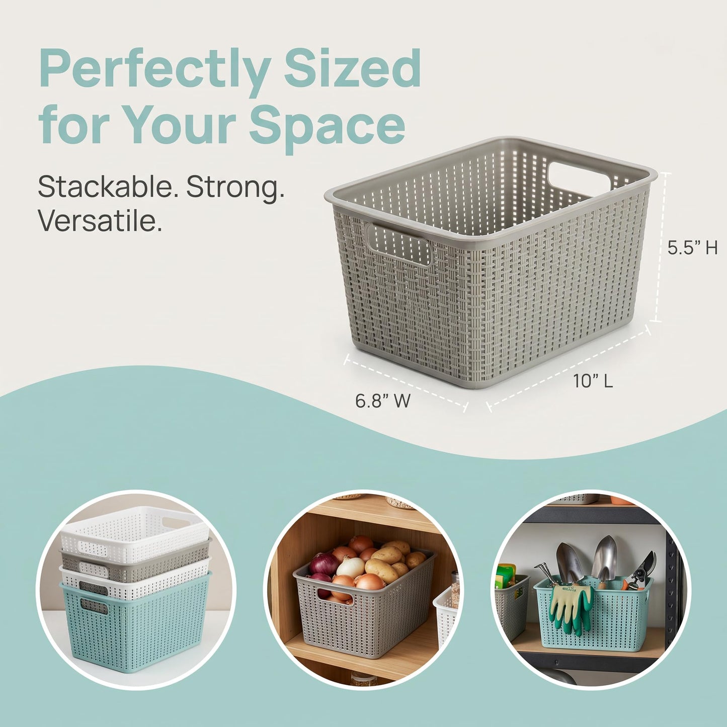 WUWEOT 9 Pack Plastic Storage Basket Bins Organizer, Cabinet and Shelf Basket with Handle, 25cm L x 17cm W x 14cm H, 3 Colors