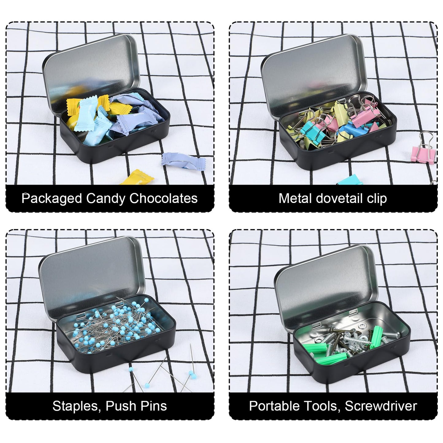 Aphumedc Metal Rectangular Empty Hinged Tins Tin Containers, Mini Portable Storage Box with Lid