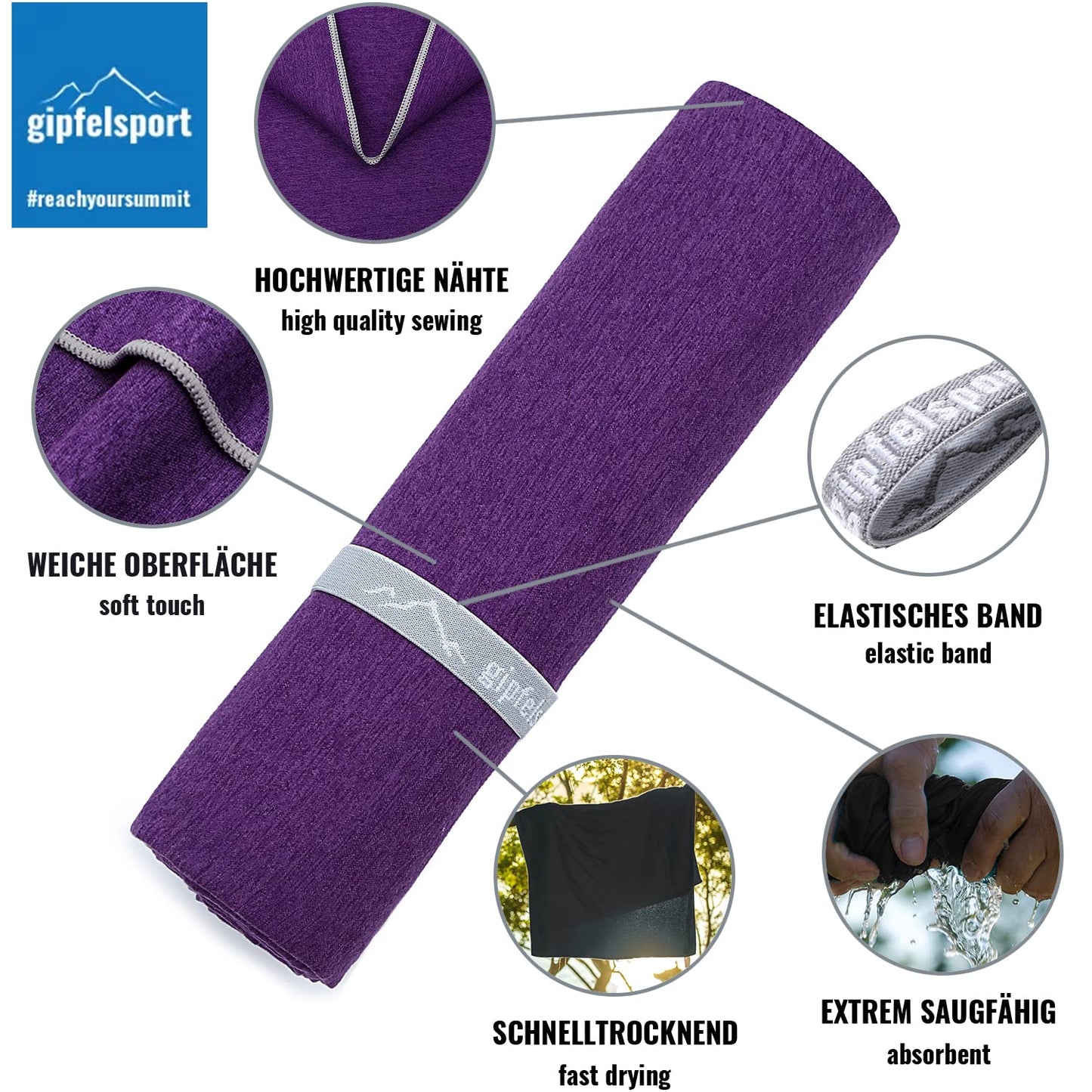 gipfelsport Microfibre Towel purple 1x S(50x30cm) without bag