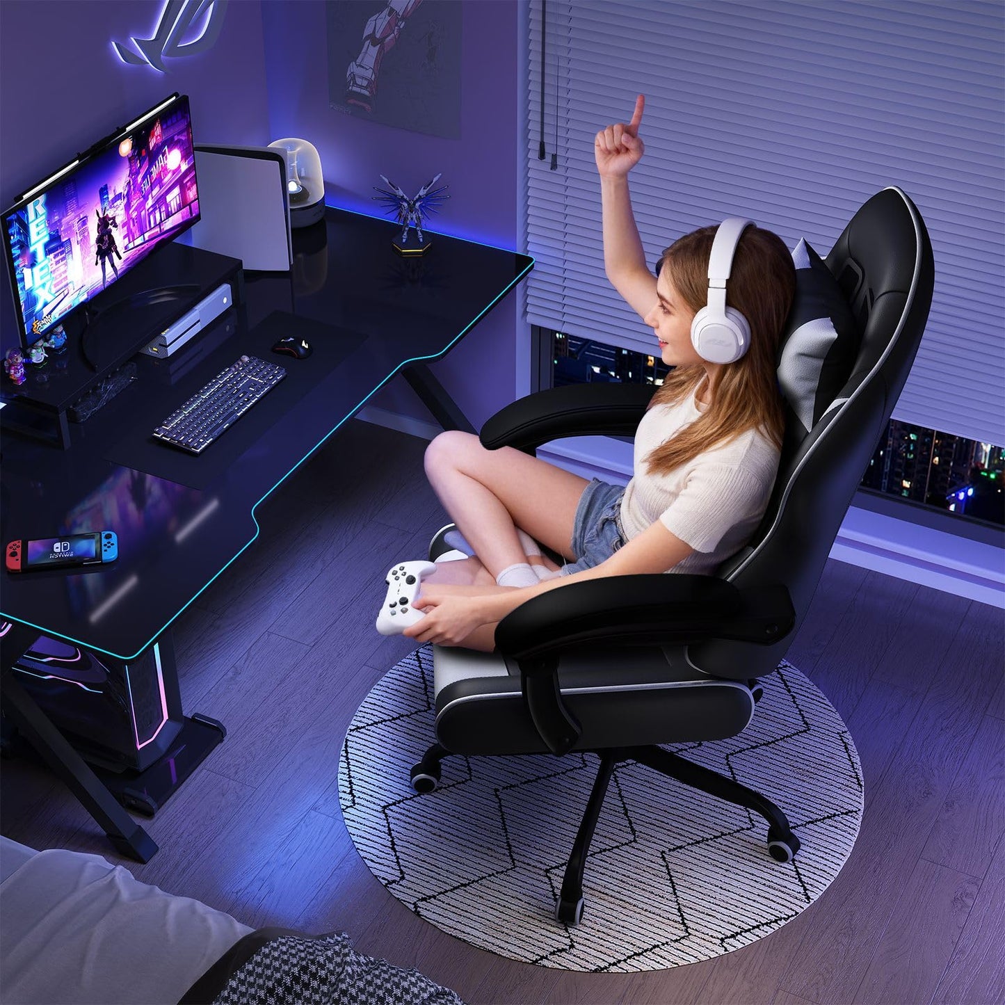 JUMMICO Office Chair with Massage Function,Racing Desk Chair Style High Back Reclining 135°, PU Leather Home Office PC Gaming Chair 150 kg