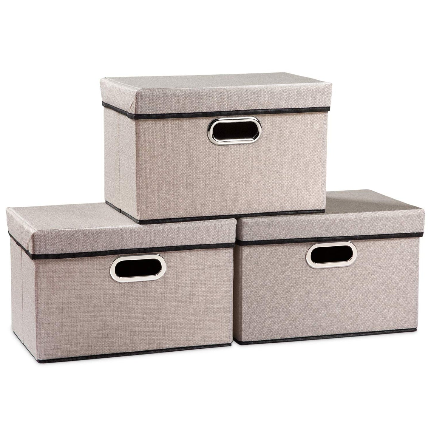 Prandom Storage Boxes with Lids,Collapsible Linen Fabric Storage Box,Decorative Bins,Really Useful Box,Clothing Storage,Stackable,38x25x25cm,Light