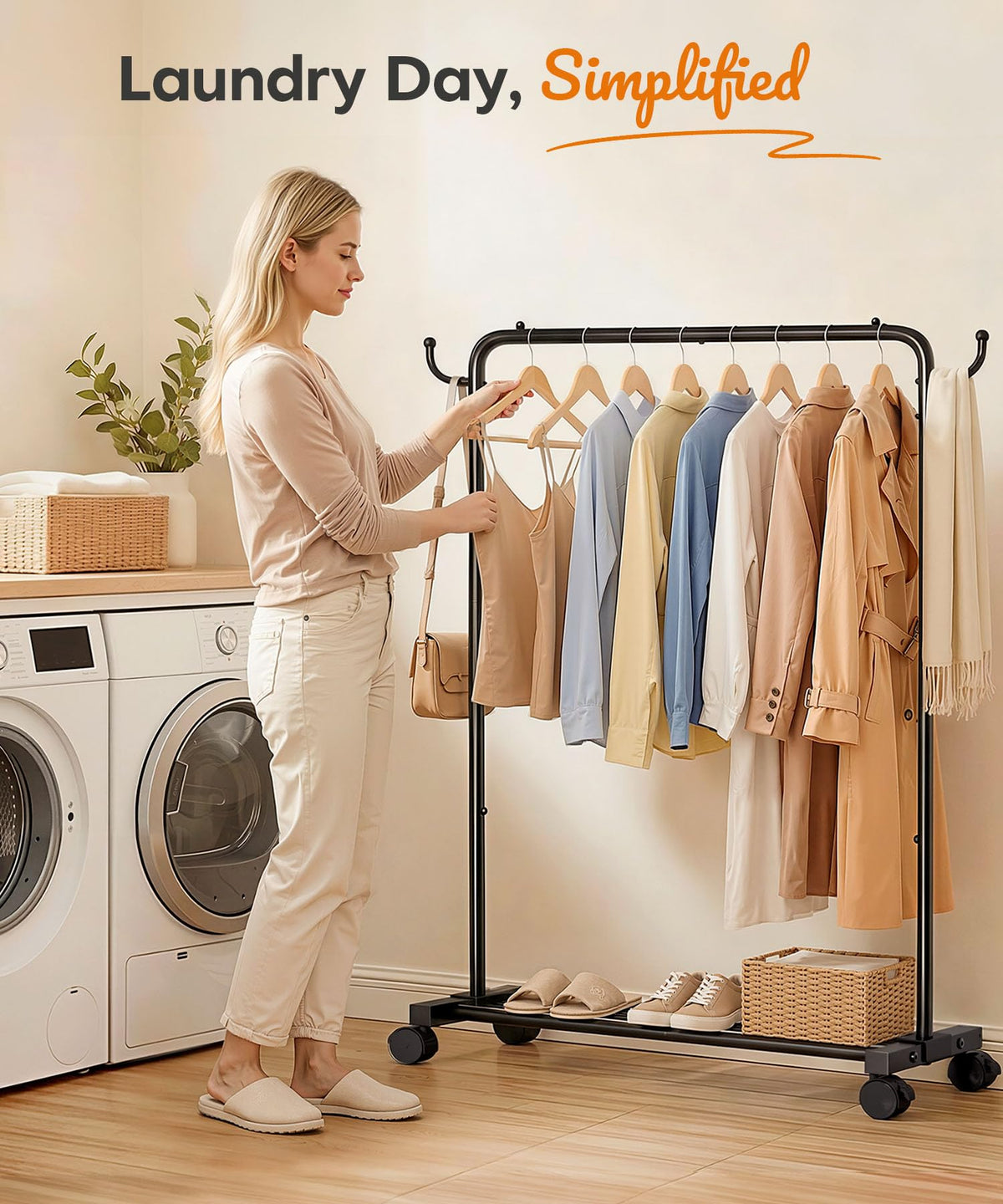 Yorbay Portable Clothes Rack for Bedroom: 4 Lockable Wheels Move Rooms